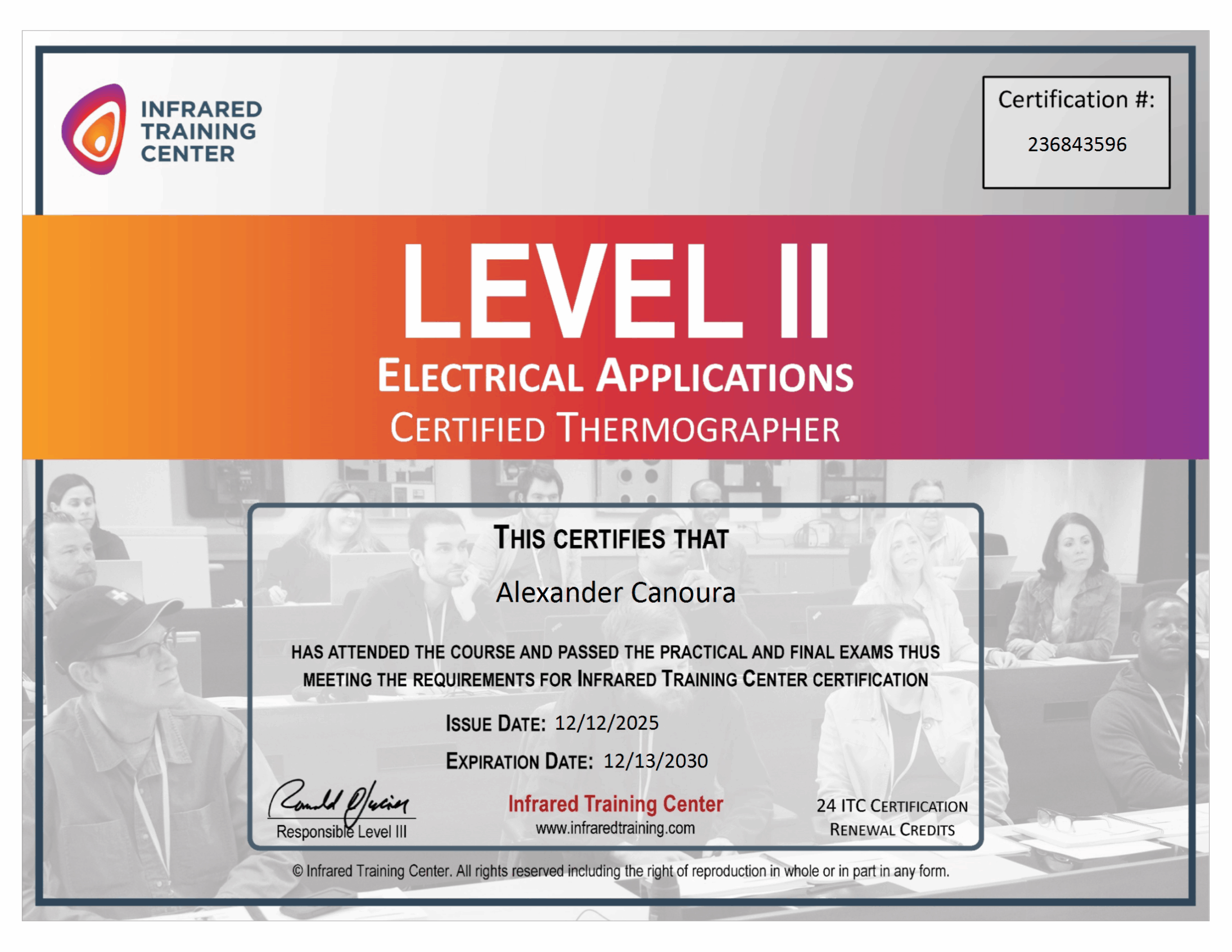 Certified thermographer Level II
